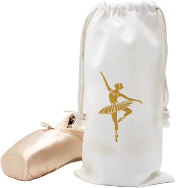 Pointe Shoe Bag Breathable Canvas Ballerina Dance Bag Soft Sole Drawstring Ballet Accessories (Canvas Drawstring, White)