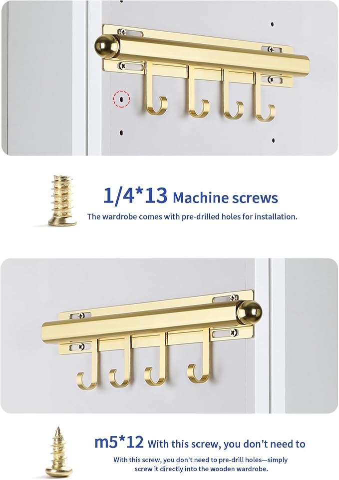 BaiNong Valet Rod for Closets Pull Out 12" Gold with 4 Hooks (2Pack) | Closet Valet Rod Slide Out for Closets, Laundry Rooms, RVs Space-Saving