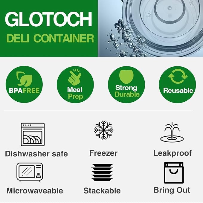 Glotoch Round Reusable Meal Prep Containers with Lids, 16 oz, 150 Pack | To Go Food Containers in Bulk, Microwave, Freezer and Dishwasher Safe, Leak-Resistant, for Salads, Snacks and Portion Control