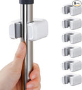 funest 6 Pack Mop and Broom Holder Wall Mount, No Drill Needed Self Adhesive, Non-Slip Mop Grippers for Tile Walls - Kitchen, Bathroom, Garage（White）