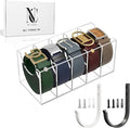 Acrylic Belt Organizer for Closet with Removable Dividers- 2 Wall Hooks for Hanging Towel- 5 Compartments & Handles Drawer Organization and Storage for Purse, Underwear, Socks & Ties (3 Pcs)