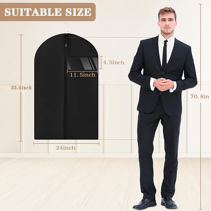 20 Pack Garment Bags for Hanging Clothes,Suit Bags For Closet Storage and Travel with Clear Window 40-inch Suit Garment Bag for Men Women Skirt Shirt Coat,Black