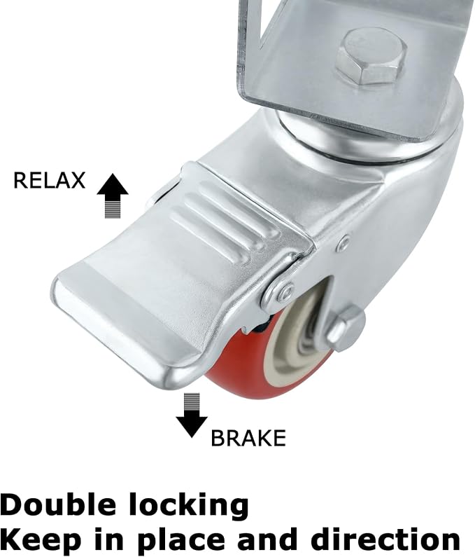 4PCS Storage Rack Caster Wheels,3" Heavy Duty Casters with Brake,Ball Bearing,Storage Shelf Accessories Fit for Boltless Self Locking Shelving Racks,500LB Max Total Capacity(Red)