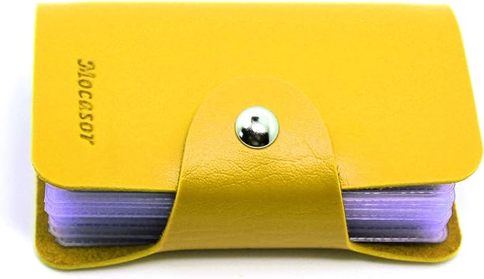 Soft Leather Credit Card Holder for Men & Women Bank Card Case with 24 Durable Plastic Insert Slots Slim Pocket Wallet ID Card Organiser Business Card Case Purse (Yellow)