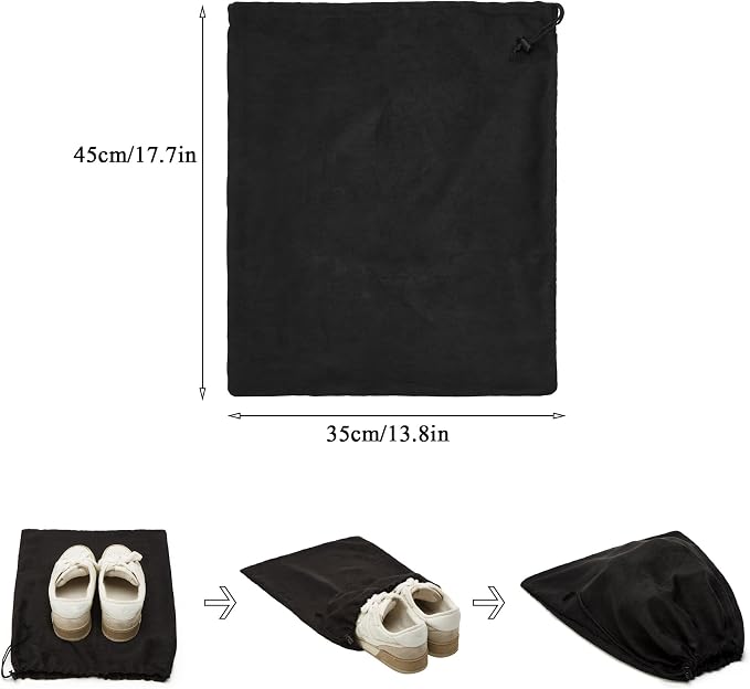 LAKE OF FIRE 4-Piece Travel Shoe Bags for Packing, 17.7" x 13.8" Dustproof Shoe Bags with Drawstring Closure,Washable & Reusable(Black)