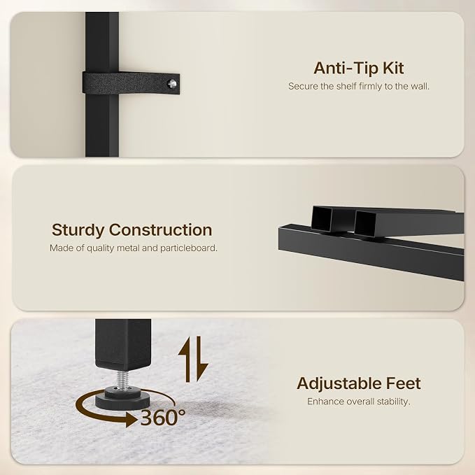 YATINEY 5-Tier Corner Shelf, Industrial Corner Storage Stand, Corner Bookshelf with Metal Frame, Freestanding Corner Shelf Stand for Living Room, Study, Bedroom, Rustic Brown and Black CJ11BR