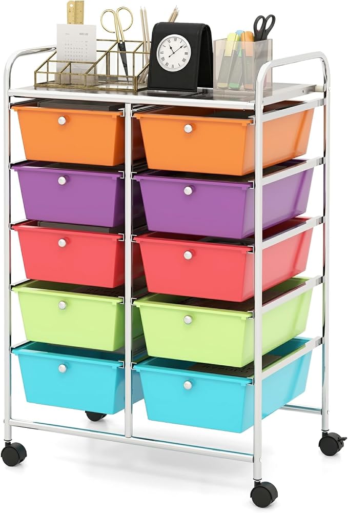 Moccha 10-Drawer Rolling Storage Cart - Storage Drawers Organizer with wheels for Craft Art Supply Paper Salon, Scrapbook Paper Tools, Under Desk Cabinet on Wheels for Classroom Office Home School