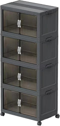 Collapsible Storage Bins with Lids Black Stackable Plastic Organizers for Clothes, Decor, Craft Supplies & Home Storage (4 racks, 17 Gal/rack)