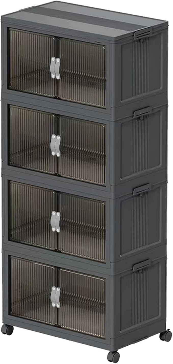 Collapsible Storage Bins with Lids Black Stackable Plastic Organizers for Clothes, Decor, Craft Supplies & Home Storage (4 racks, 9 gal/rack)