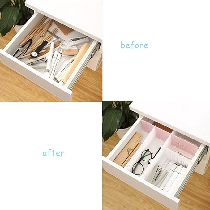 Onerbuy 8pcs Adjustable Grid Drawer Dividers DIY Plastic Closet Separator Tidy Organizer Container for Underwear Socks Belt Office Supplies(White)