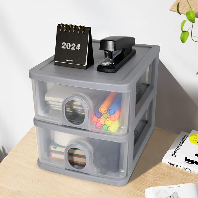 Desktop Storage Drawers Desk Organizer with Drawers, 3 Drawers Organizing Drawers Clear Small Plastic Storage Drawers for Crafts, Accessories, Stationeries, Office Supplies, Pens (1Pack)