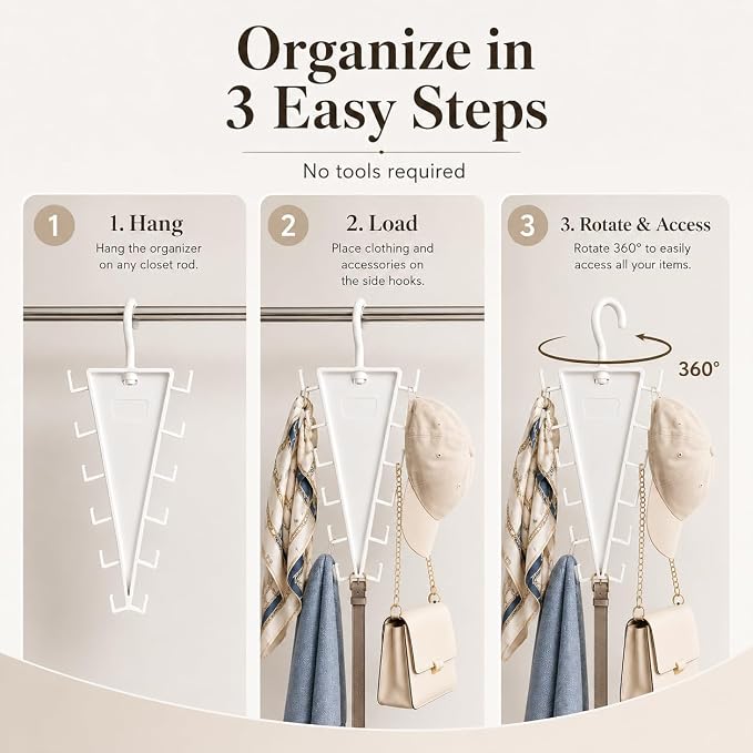 V-Shaped Double-Sided Closet Organizer Hanger, Multi-Functional V-Shaped Double Sided Hanger Storage Rack, Vertical Closet Storage Rack for Shirts, Light Jackets, Hats, Scarves (4, White)