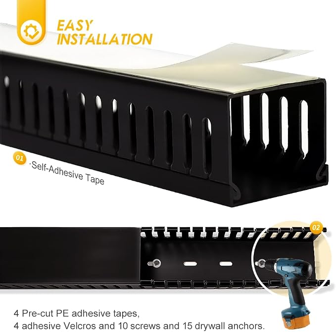 Cable Raceway, 95" Open Slot Cable Management Kit 4PCS 23.6" X 1.97" X 2.4"