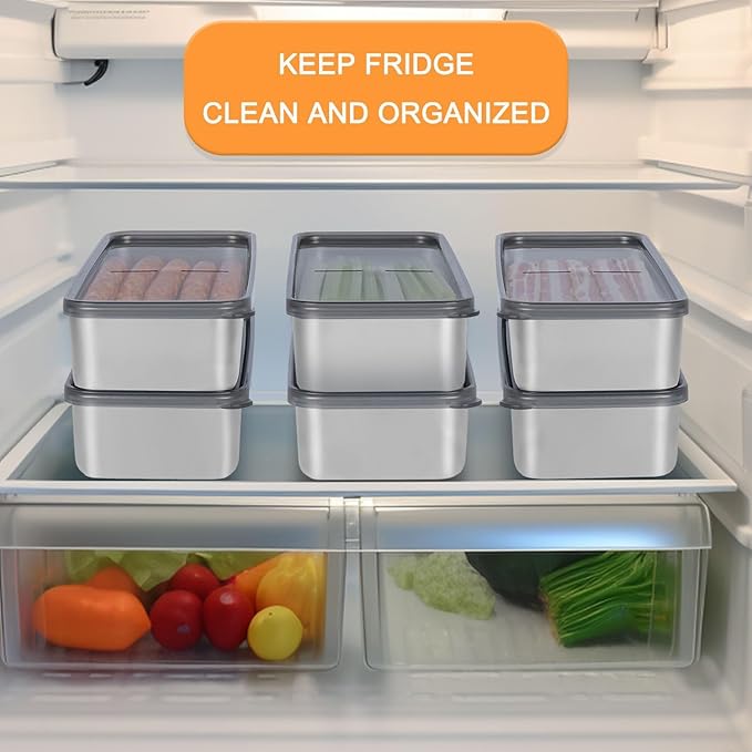 4Pack Bacon Holder for Fridge,Bacon Container for Refrigerator,Deli Meat Box for Refrigerator,304SS Airtight Food Storage Container,Stackable Fridge Organizer with Locking Lid (BPA Free)