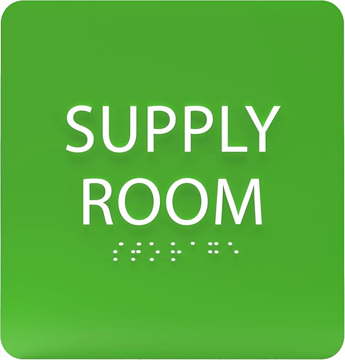 6" X6" Supply Room Sign - ADA Compliant Tactile Graphics Grade 2 Braille Text Acrylic Door Wall Signs - Stocking Tracking Monitoring Storage Room Sign for Office, School, Warehouse
