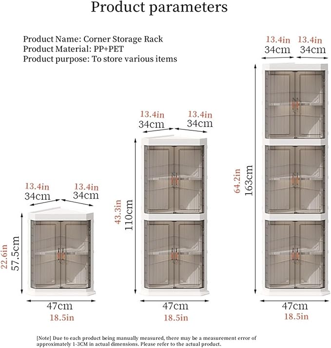 Triangular Storage Cabinets Large Capacity Storage Racks Plastic Foldable Box Multifunctional Corner Cabinet Display Cabinet Dust-Proof Racks for Living Rooms Practical(110cm)