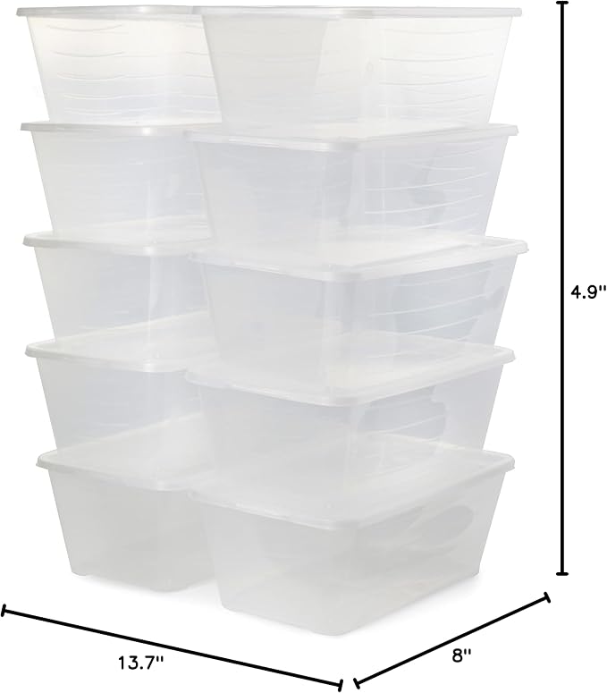 Life Story 6 Liter Plastic Storage Container Set, Stackable Shoe, Accessory, and Home Closet Organizational Tote Bins with Secure Lids, 40 Pack, Clear