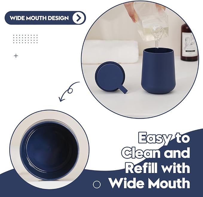 YAUKPH Matte Navy Blue Liquid Hand Soap Dispenser Plastic 11 oz - Modern Minimalist Style for Bathroom & Kitchen Countertop Refillable