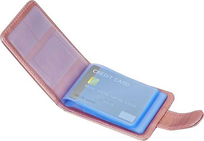 Wisdompro Slim PU Leather Credit Card Holder, Horizontal Rose Gold | RFID Blocking Wallet Debit Card Protector, Organizer Case, Card Case, 20 Card & 7 Memory Card Slots, with Magnetic Closure