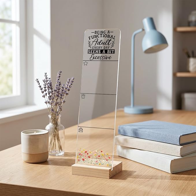 Sticky Note Holder, Sassy Adult Quote Monitor Memo Board, Acrylic Post It Note Holder with Wooden Base, Includes 200 Notes, Desk Organizer