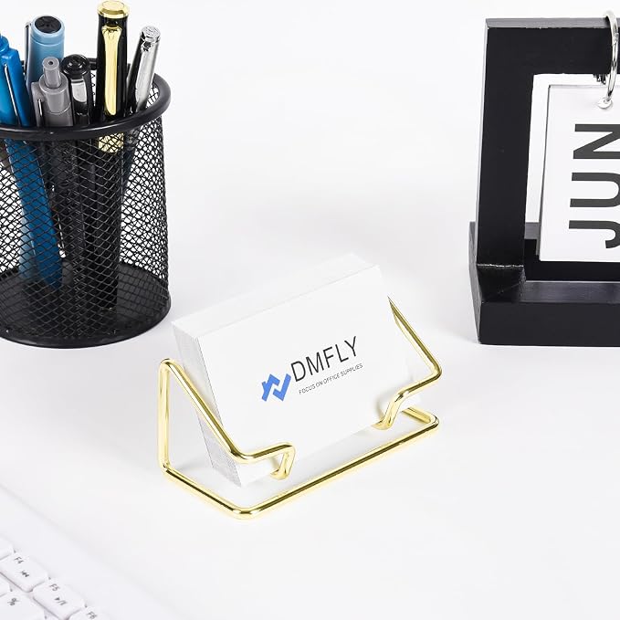 Business Card Holder for Desk, Metal Cute Card Display Stand, Compatible with Various Countertops, Horizontal Gold