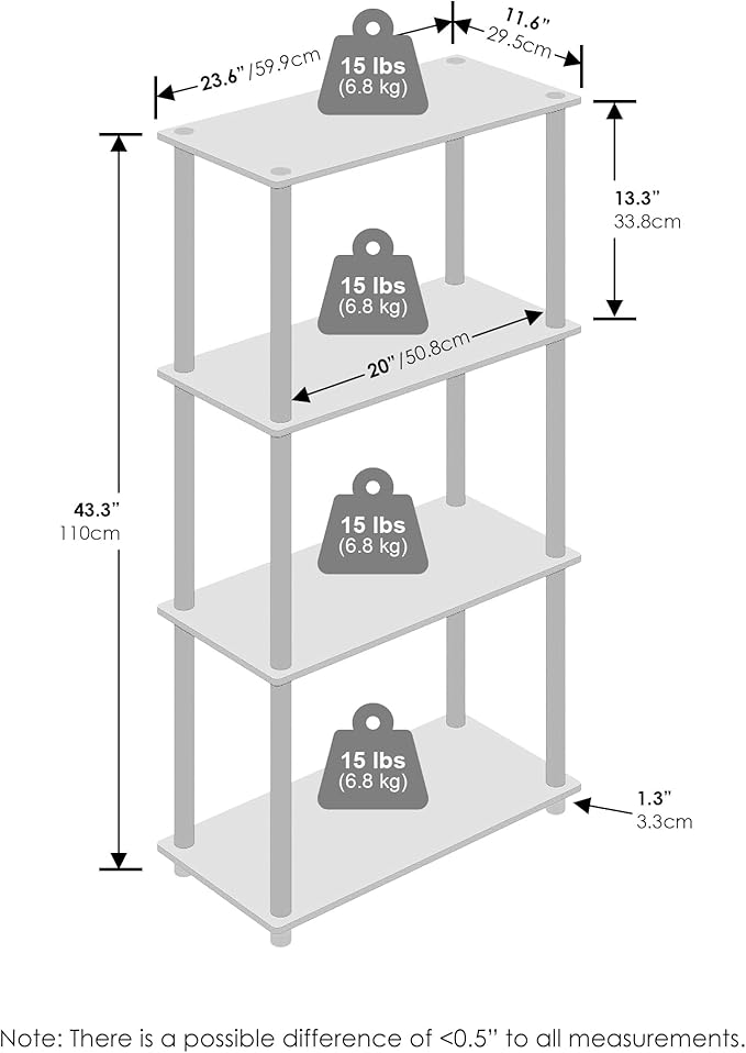Furinno Turn-N-Tube Book Shelf, 4-Tier Bookshelf, Bookcase with Multipurpose Compact Display Rack, 11.6 x 23.6 x 43.2, for Living Room, Bedroom, Home Office, Light Blue/White