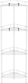 HuggieGems 4 Tier Floor Standing Corner Shower Caddy Organizer Shelf with Hooks, Bathroom Shelves Stand Rack, White