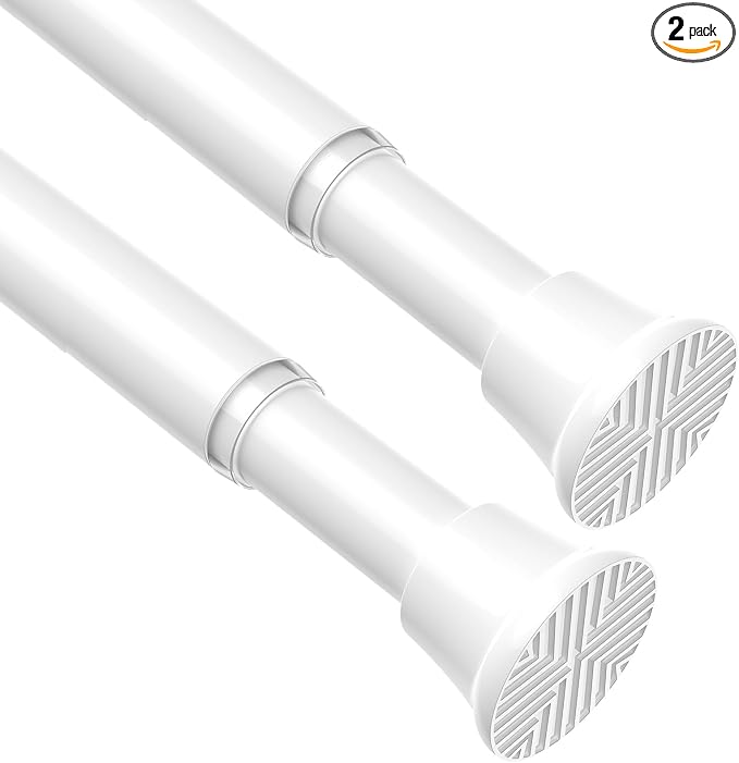 AIZESI Spring Tension Curtain Rods 24 to 46 Inch, 2Pcs White Tension Rod Tension Curtain Rod, Spring Tension Rod No Drilling Adjustable Curtain Rod Spring Loaded Curtain Rods