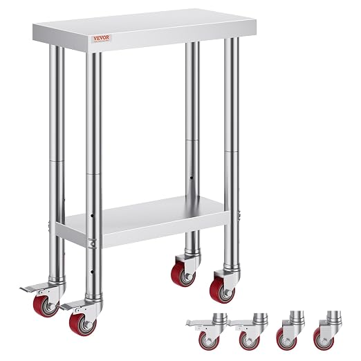 Vevor Stainless Steel Work Table with Wheels 24 x 12 x 32 Inch Prep Table with 4 Casters Heavy Duty Work Table for Commercial Kitchen Restaurant Business : Industrial & Scientific