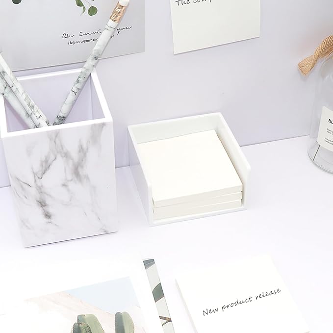NatSumeBasics White Sticky Note Holder Dispenser, Fits 3" x 3" Memo Cube, Aesthetic Desk Organizer for Office Supplies