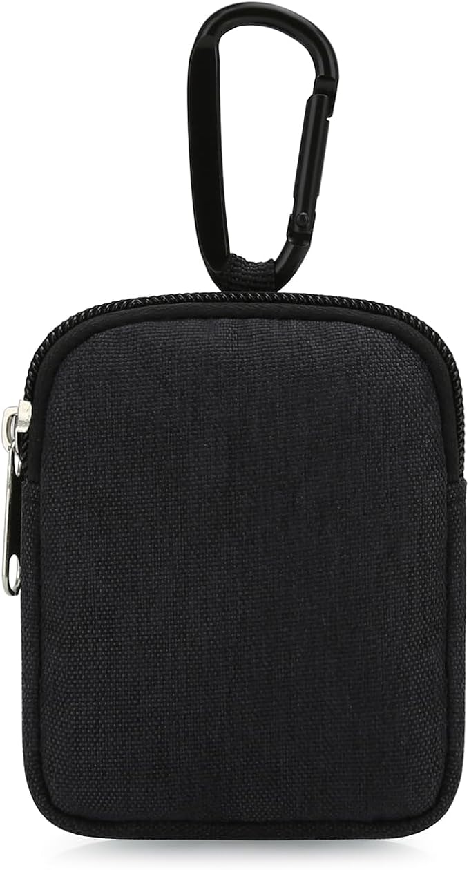 E-Tree Coin Purse with Carabiner Clip, Dual Layer Card Case Holder, Mini Pouch for AirPod Earphone Keychain USB Cable,Wallet, Small Accessories Organizer Bag for Women and Men (Black)