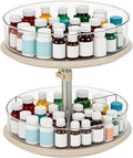 2 Tier Lazy Susan Turntable Organizer for Medicine Cabinet, 11 Inch White Rotating Spice Rack for Countertop, Pantry, Bathroom, Clear Large Storage for Bottles and Jars