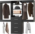 ROOMTEC Modular Closet System, 66" Wall-Mounted Closet Organizer with Drawers and Hanging Rods, Wooden Tower for Walk-In Closets, Wardrobe Storage Kit, Black