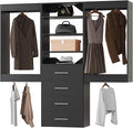 ROOMTEC Modular Closet System, 60" Wall-Mounted Closet Organizer with Drawers and Hanging Rods, Wooden Tower for Walk-In Closets, Wardrobe Storage Kit, Black