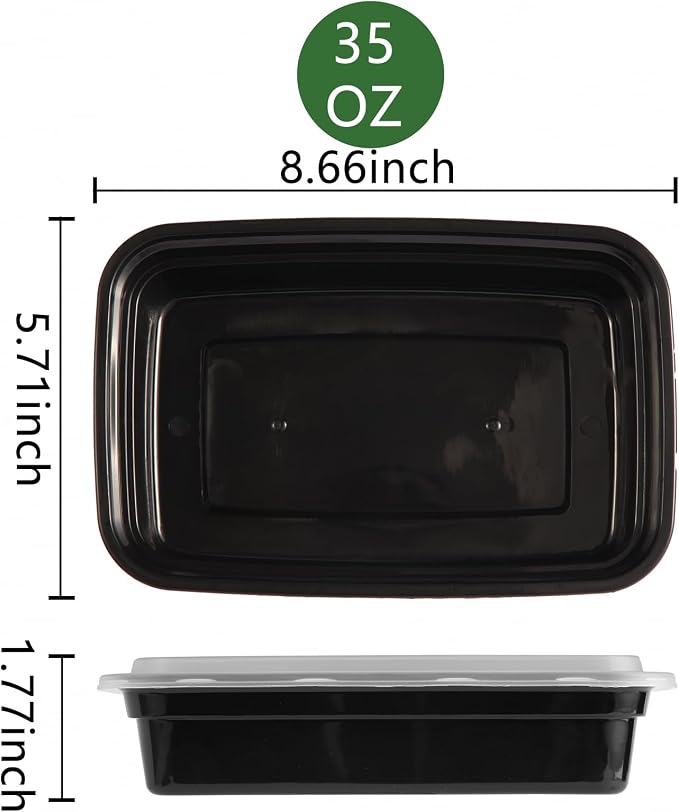 Qewro 10Pack 35oz Meal Prep Containers Disposable Food Storage Containers with Lids, 1-Compartment Food Storage Plastic Stackable To Go Boxes Microwave, Freezer, Dishwasher Safe
