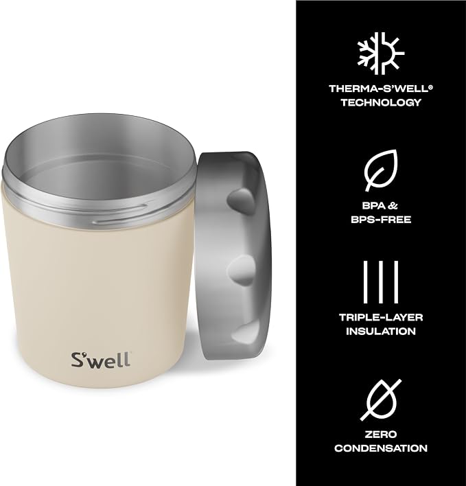 S'well Stainless Steel Ice Cream Chiller, 16oz, Vanilla, Triple Layered Vacuum Insulated Container Keeps Ice Cream Frozen For Up To Four Hours, BPA Free