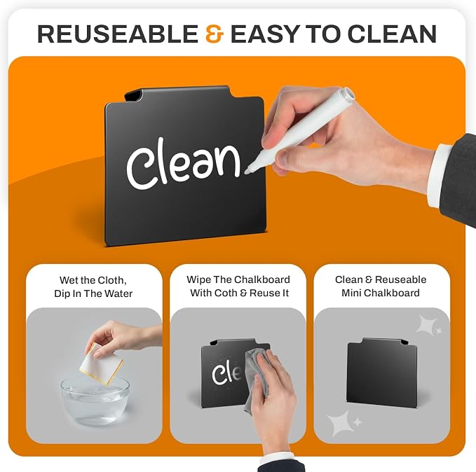 20 Pcs Basket Labels Clip on for Pantry Organization and Storage bin Labels with 2 Markers and 2 Wipe Cloths Reusable Chalk Basket Labels - Black Bin Labels Clip on Chalkboard Basket Tags
