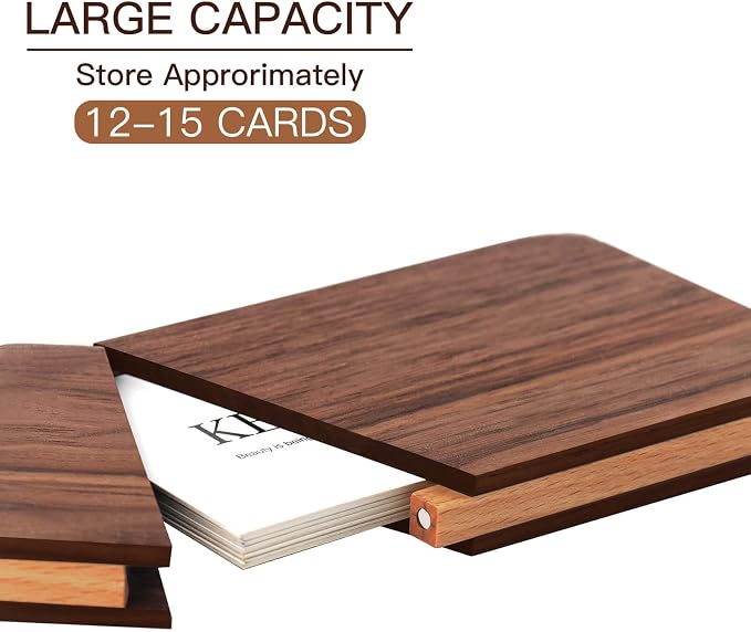 Wood Business Card Holders Wooden Business Card Case Name Card Holder Walnut Card Holder with Magnetic Closure Portable (Black walnut)