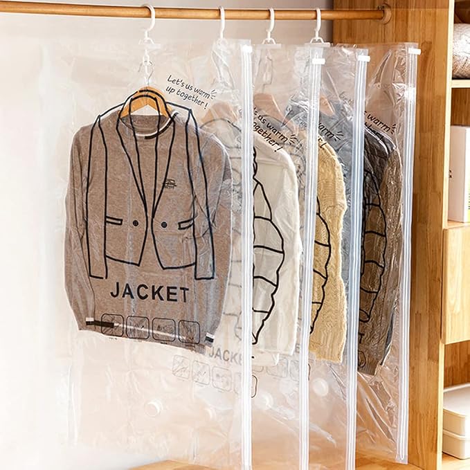 Hanging Vacuum Storage Bags,Space Saver Bags for Clothes,Reusable Clothes Storage Bags,Vacuum Sealer Bag Clothing Bag for Suits Dress Coats,and Jackets,Clothes Compression Storage Bags (110x60cm)