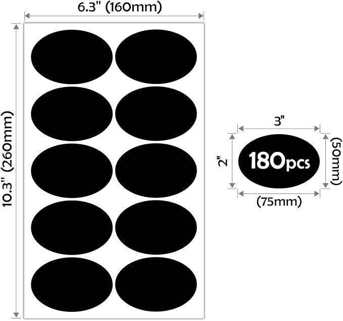 JIEHENG 180Pcs Chalkboard Labels for Jars, Waterproof Reusable Blackboard Stickers with 1 Liquid Chalk Markers, Organization Labels Removable (Black, Round)