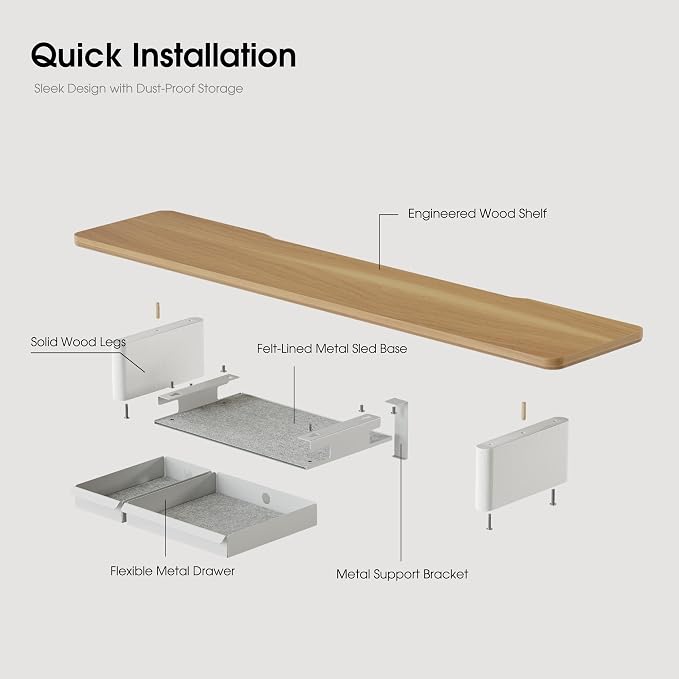 Fenge 42.5" Monitor Stand with Storage Drawers, Minimalist Monitor Riser with Solid Ash Legs and Cable Management, Wooden Desk Shelf for Home Office Workspaces, Dark Oak
