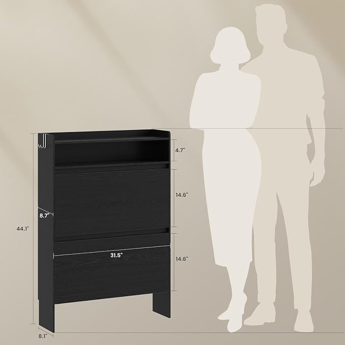 Shoe Cabinet Organizer with 2 Flip Drawers，Freestanding Shoe Rack Cabinet, Shoe Cabinet Storage for entryway, Foyer, Hallway, Black, 31.5" W