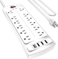 10 Feet Extension Cord Power Strip, Yintar Surge Protector with 12 AC Outlets and 4 USB Ports, 2700 Joules, ETL Listed, White