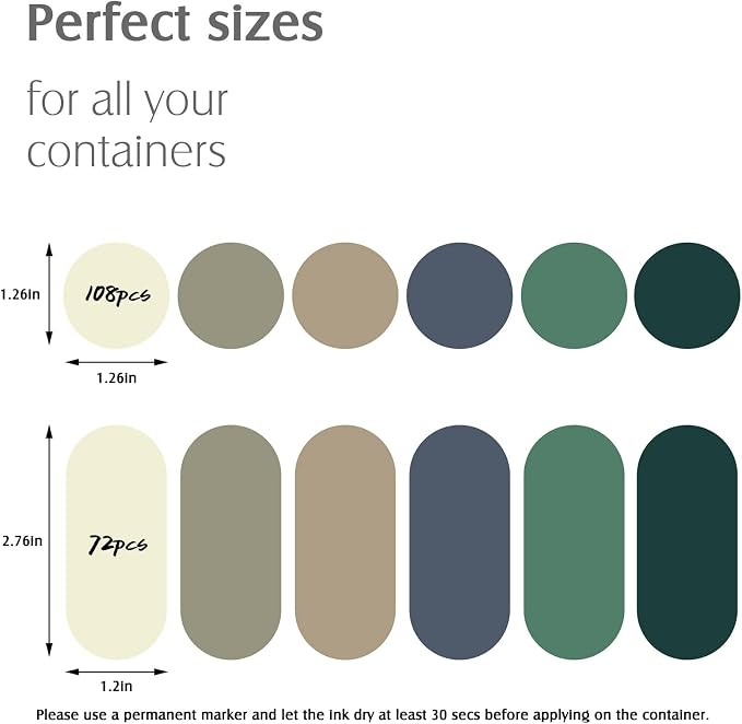 180pcs Removable Write-on Food Label Stickers with 2 Markers, Waterproof Kitchen Labels Round Colored Chalkboard Stickers for Food Storage Containers Spice Jars Bottles Home Organization