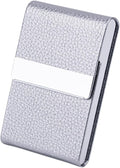 Business Card Holder with Ultra Slim Design,Business Card Case with Premium PU Leather, Suit Pocket Metal Card Holder for Women/Men,Professional Name Card Holder with Magnetic Shut (Silver)