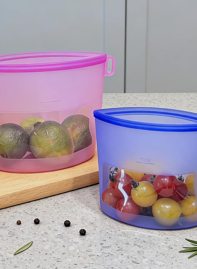 Reusable Silicone Food Storage Bags (Set of 4), Dishwasher Oven Microwave Freezer Safe, Eco-Friendly 100% Platinum, Leakproof Sous Vide Bags, 1 Snack, 2 Sandwich and 1 Half-Gallon, Mixed