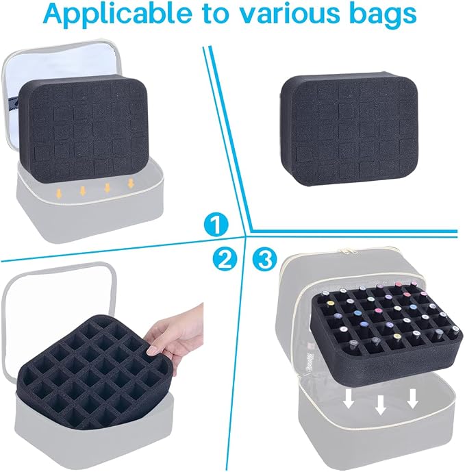 2 Pack Nail Polish Organizer Holder Foam Pad with Slots for Storage 60 Bottles (15ml/0.5fl.oz) Nail Polish or Essential Oil Tray for Drawers Black