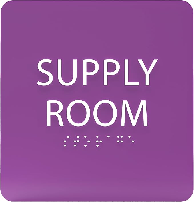 6" X6" Supply Room Sign - ADA Compliant Tactile Graphics Grade 2 Braille Text Acrylic Door Wall Signs - Stocking Tracking Monitoring Storage Room Sign for Office, School, Warehouse