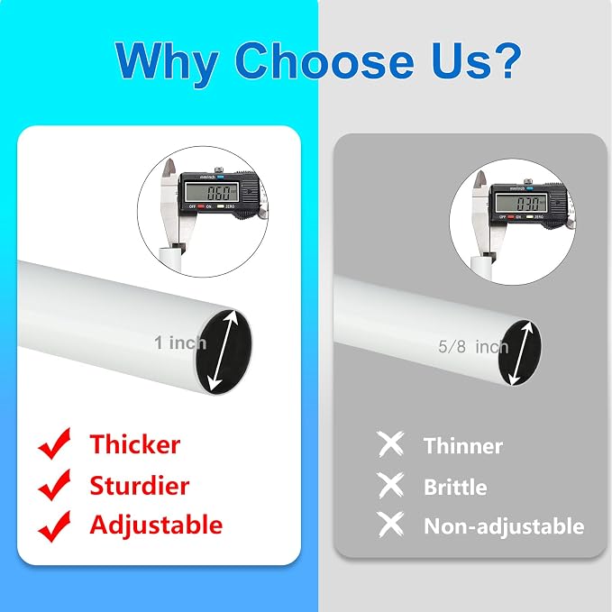 Byondeth Curtain Rods for Windows 16 to 144 Inches Adjustable Length 1 Inch Diameter Window Curtain Rod with Aluminium End Cap, White