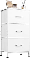 WLIVE Nightstand with 3 Drawers, Fabric Dresser, Organizer Unit, Storage Dresser for Bedroom, Hallway, Entryway, Closets, Sturdy Steel Frame, Wood Top, Easy Pull Handle, White